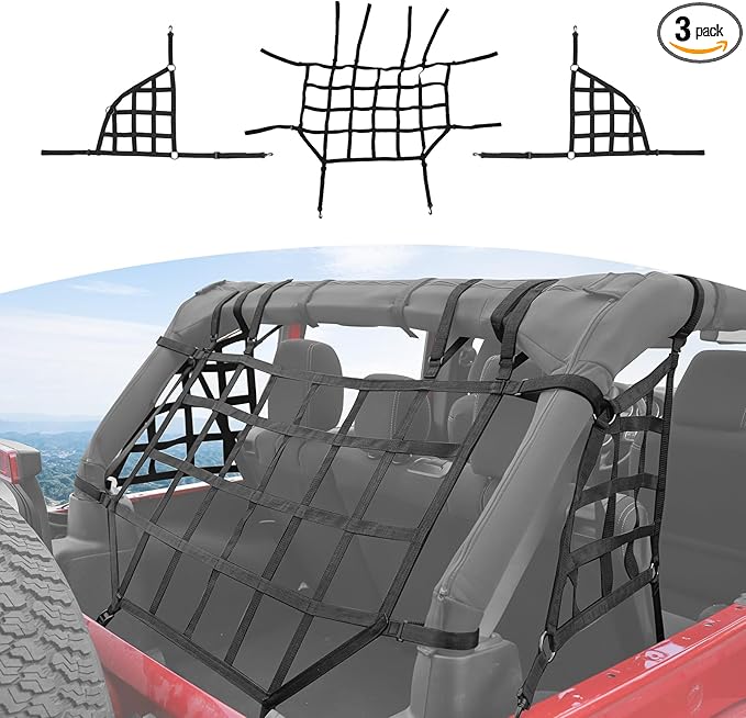 RT-TCZ for Jeep JKU Black Cargo Net Rear Restraint Net Trail System for Jeep Wrangler JKU 2007-2017 4 Door Black Accessories 3pcs