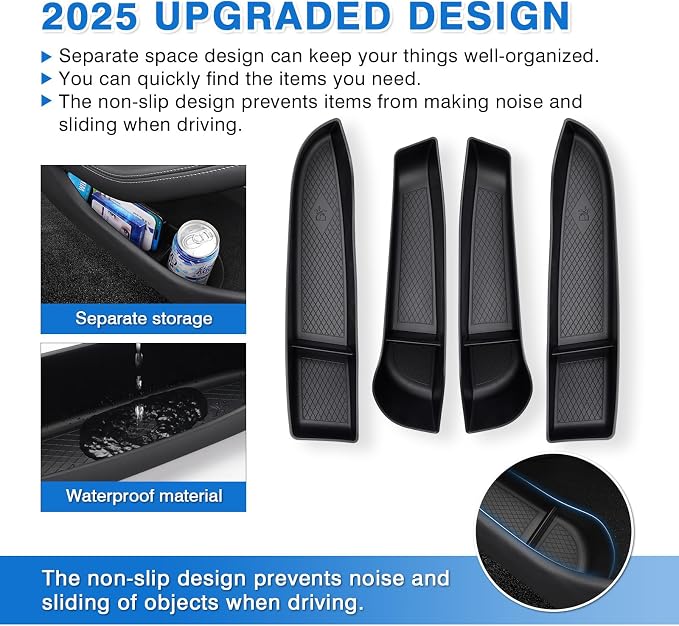 Shademax 4PCS Door Organizer Insert Tray for Tesla Model 3 Highland 2024 2025 2026 Door Side Storage Box for Tesla Model 3 Highland Accessories Front and Rear Slot Pockets Protector TPE Material