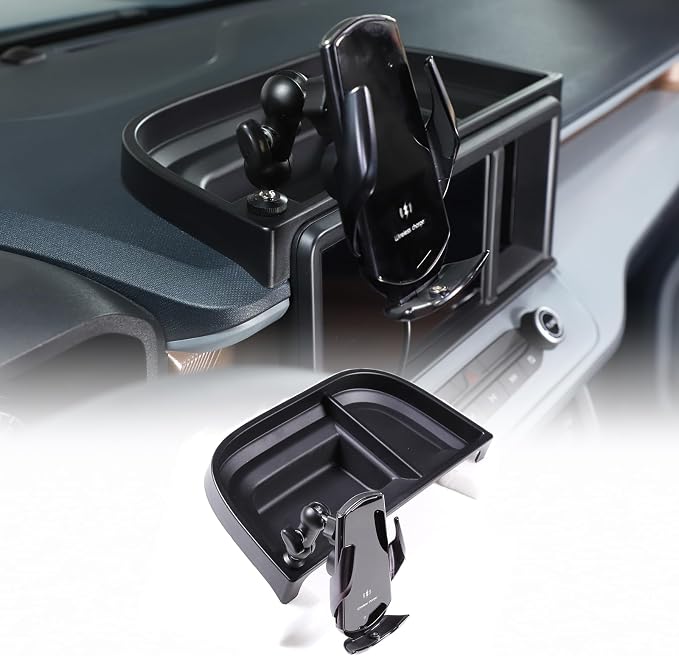 CHEAYAR Dashboard Storage Box Fit for Ford Maverick 2022, ABS Dash Panel Tray Organizer, Dash Tray Phone Holder Mount with Storage Box, Dash Center Console Table Storage Tray (Wireless charging)