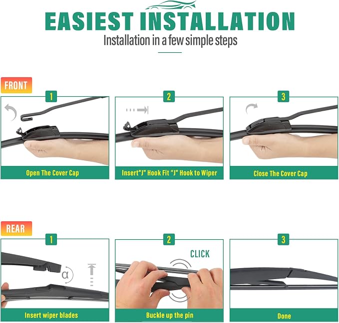 26" 16" 12" Windshield Wiper Blades Replacement for Nissan Kicks 2018 2019 2020 2021 2022 2023 2024 Premium All Weather Front Rear Wipers Set - OEM Quality (Pack of 3)