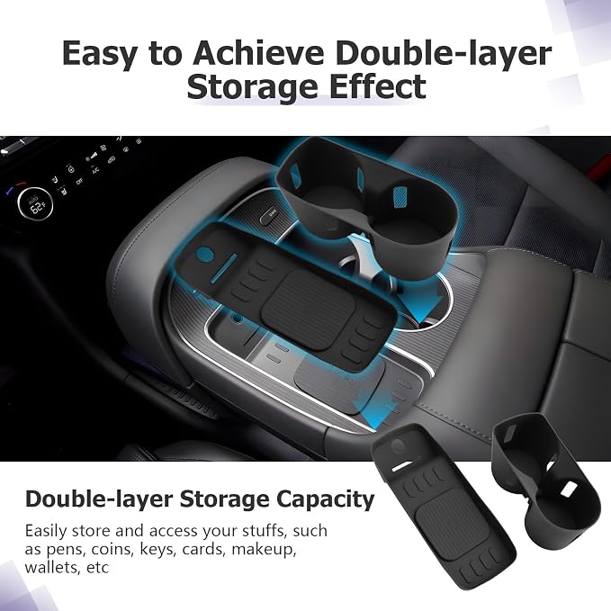 LUWU 2026 Palisade Accessories Compatible with 2026 Palisade SE/SEL/XRT/Limited/Calligraphy Accessories Center Console Silicone Cup Holder Insert, Wireless Charging Anti-Slip Mat 2PCS(Only for 7-Seat)