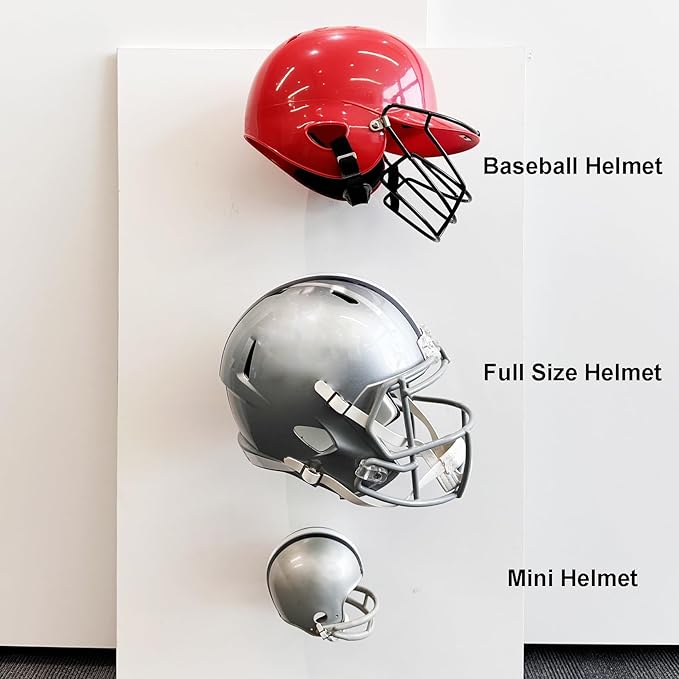 2 Pack Football Helmet Wall Mount Display Holder Hanger for Full or Mini Helmet, Floating Case Shelf Stand, Black