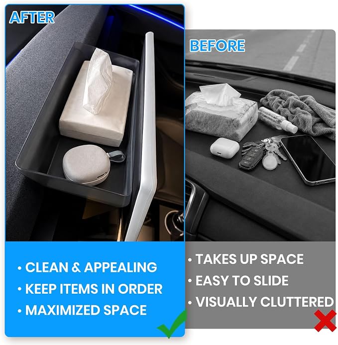 Upgrade Under Screen Storage Organizer Set for Tesla Model Y Juniper 2025-2026 Model 3 Highland 2021-2022 Center Console Organizer Upper & Lower Console