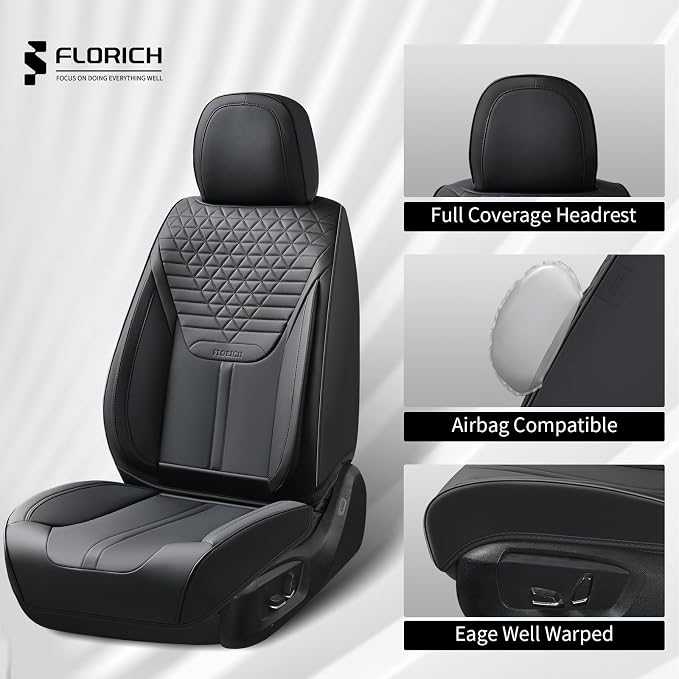 FLORICH Seat Covers, Car Seat Covers Full Set, Luxury Nappa Leather Seat Covers, Breathable and Waterproof Car Seat Protector 5 Seat, Automotive Seat Covers Universal Fit for Most Cars-Coal Black