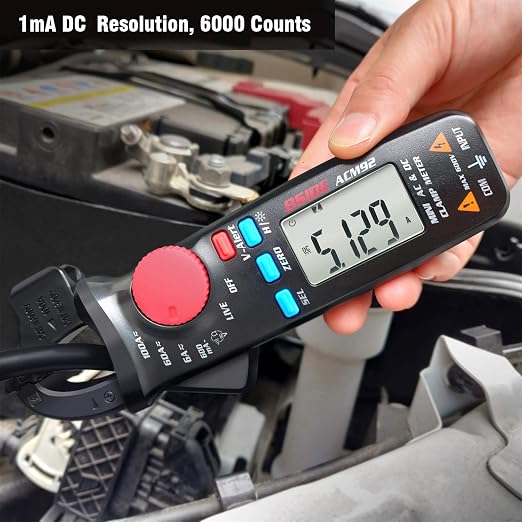DC Current Clamp Meter 6000 Counts Auto-Ranging Digital Ammeter Amp Ohm Hz Live Check V-Alert Voltage Tester with Back Clip