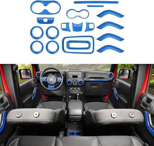 RAZPOY JK 18PCS Interior Trim Kit, Steering Wheel Trim & Gear Shift Cover Air Conditioning Vent Trim Compatible with 2011-2017 Jeep Wrangler JK 4-Door, Blue