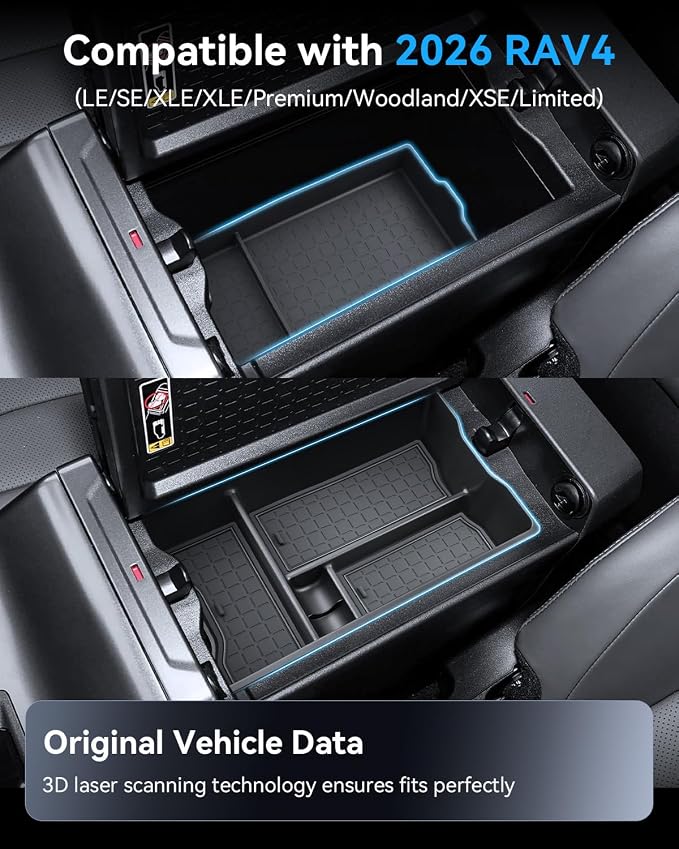 (5PCS) 2026 R AV4 Center Console Organizer for 2026 Toyota RAV4 (6th Gen) Armrest Storage Box & Center Console Cup Holder & Wireless Charging Pad & Shifter Front Mats 2026 R AV4 Interior Accessories