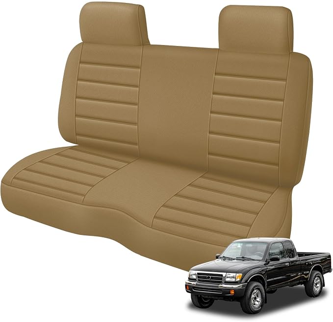 Truck Seat Cover Compatible with 1995-2004 Toyota Tacoma Front Bench Seat with Molded Headrest and Small Notched Cushion, Knitted Fabric, Tan