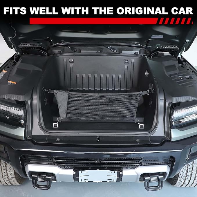 Frunk Cargo Net Compatible with Hummer EV 2022-2026 SUV/SUT, Front Trunk Organizer Envelope Style Storage Stretchable, Highly Elastic Frunk Cargo Net with Metal Hooks