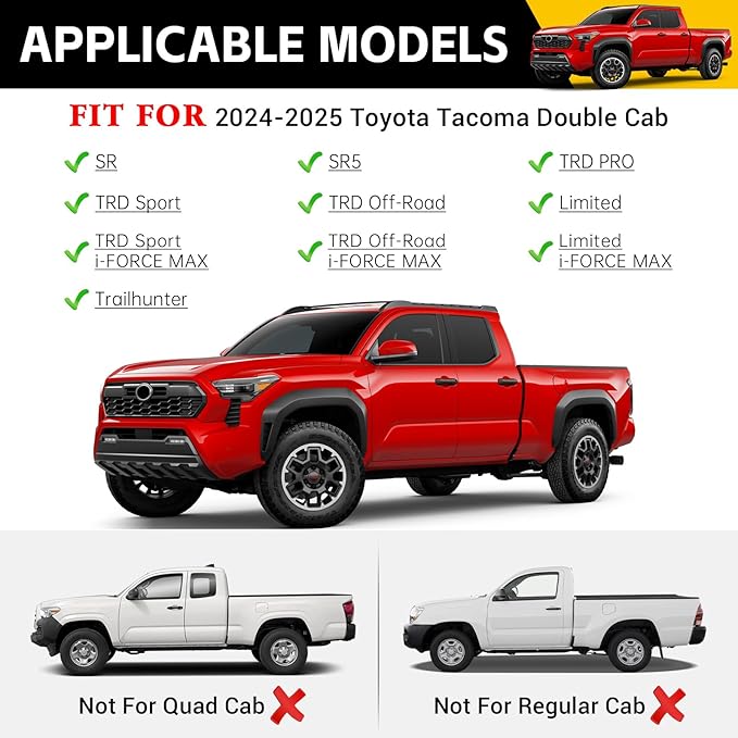 260lbs Heavy Duty Roof Rack Cross Bars Fit for 2024 2025 Toyota Tacoma Double Cab 4 Door, Aluminum Roof Rails Crossbar Cargo Carrier Pickup Accessories
