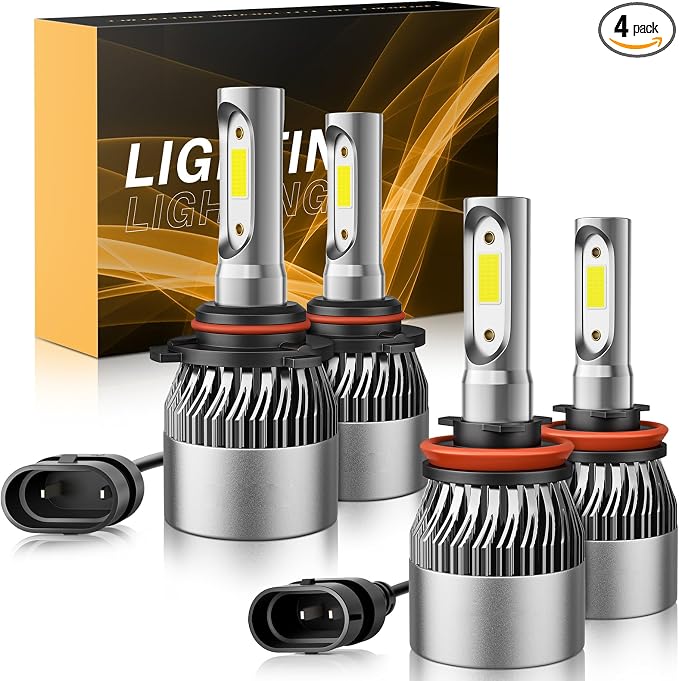𝖧𝟣𝟣 𝟫𝟢𝟢𝟧 Bulbs Combo 6500K Cool White 60000LM 900% Brighter, 𝖧𝟫 𝖧𝟪 𝖧𝖡𝟥 1:1 Beam Plug and Play IP68 Waterproof Off-Road Lights, Pack of 4