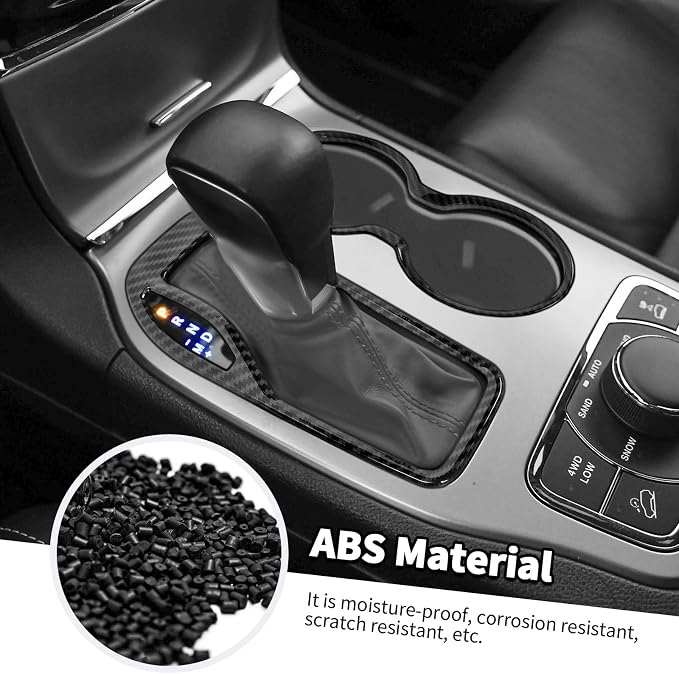 Jimen Fit for Jeep Grand Cherokee 2016-2021, 2PCS Front Cup Holder Trim Overlay & Gear Shift Cover (Carbon Fiber)