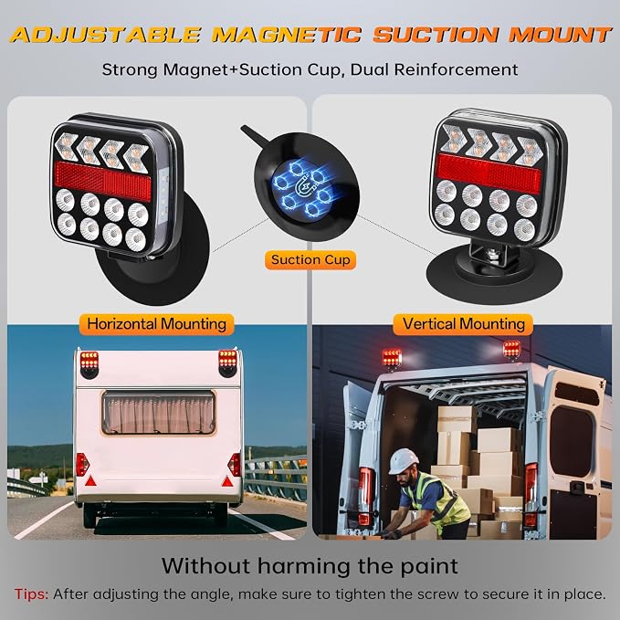 Wireless Trailer Lights, Adjustable Magnetic LED Trailer Lights with Reflectors, Rechargeable Tow Tail Light Kit for Trucks, Boats, RVs, Campers, IP67 Waterproof