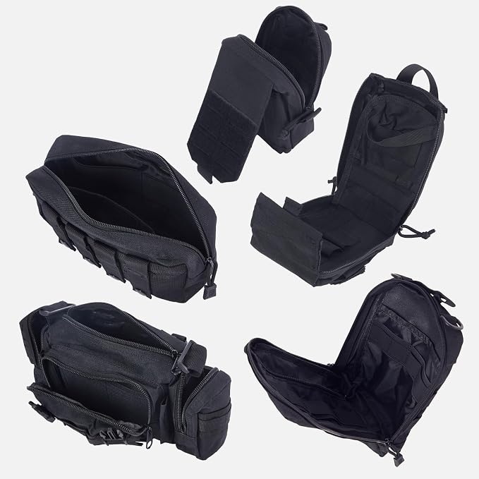 Universal Tactical Car Seat Back Organizer Bag Tactical Molle Vehicle Organizers Panel Gear Accessories with 5 Different Size Molle Pouches for Car Truck Ford Jeep Vehicle (B style-Black)