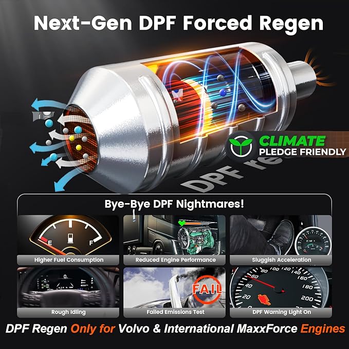 ANCEL HD120 Heavy Duty Truck Scanner with DPF Regen for Volvo & International MaxxForce Engine, Full-System HDOBD & OBD2 Diesel Truck Diagnostic Tool, Lifetime Free Updates