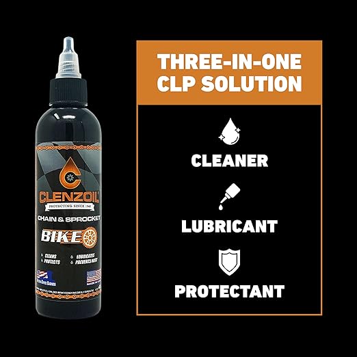 Clenzoil Chain & Sprocket 4 oz Bottle - Chain Cleaner, Lubricant & Rust Preventative - Cleaner Lubricant Protectant (CLP) - Wet Lube Application, Dry Lube Performance - for All Conditions