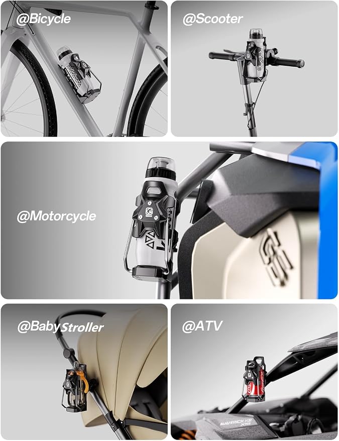 Kewig Anti-Theft Motorcycle Cup Holder, Adaptive Adjustbale Size Bike Water Bottle Holder for 1.95-3.14" Diameter Bottles – Universal Drink Holder for Stroller, Moto, Bicycle, Scooter, Wheelchair