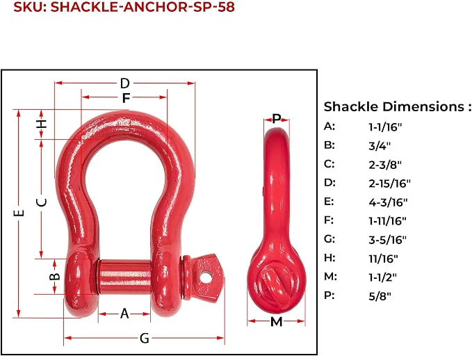 Mytee Products 5/8" Anchor Shackle Forged Carbon Steel w/Alloy Screw Pin WLL 3.25 Tons (6,500 lbs) | Double Rust Protection Heavy Duty D Ring Shackle for Towing, Rigging & Vehicle Recovery (20 Pack)