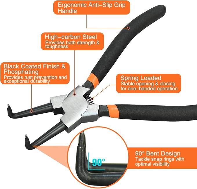 Small Tip Snap Ring Pliers Set, 4pcs 7" Internal/External Circlip Pliers Kit with Straight/Bent Jaw