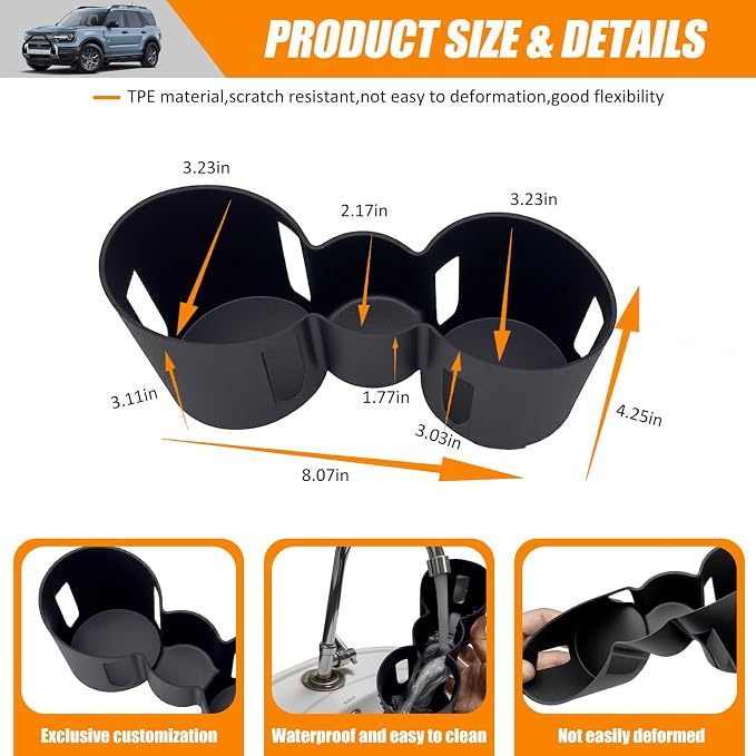 Center Console Cupholder Insert Compatible with 2021-2025 Ford Bronco Sport/2020-2025 Ford Escape Center Console Cup Holder Tray for Bronco Sport&Ford Escape Accessories(Cup Holder Tray)