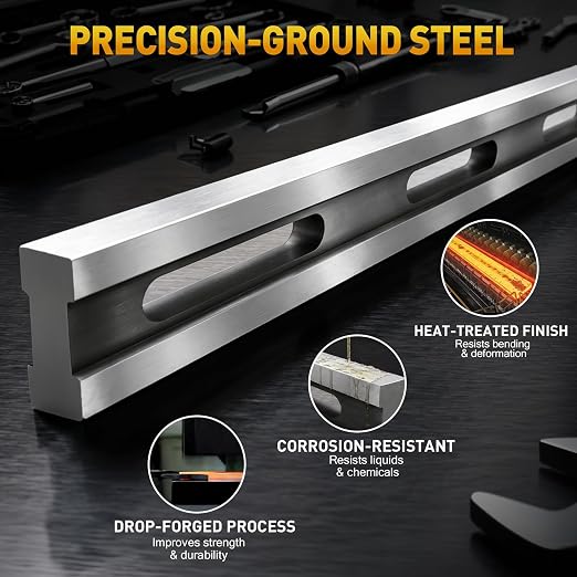 ±0.001" Machinist Straight Edge, Precision Straight Edge with Feeler Gauge, Precision-Ground, Heat-Treated High-Carbon Steel, Corrosion & Wear Resistant for Cylinder Head & Engine Block Inspection