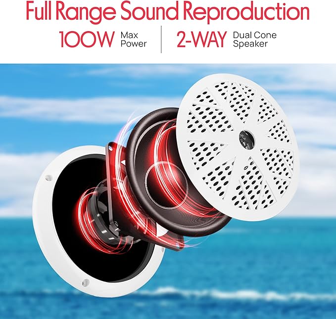 Pyle Marine Receiver & Speaker Kit - In-Dash LCD Digital Stereo Built-in Bluetooth & Microphone w/ AM FM Radio System 5.25’’ Waterproof Speakers (2) MP3/USB/SD Readers & Remote Control - PLMRKT36WT