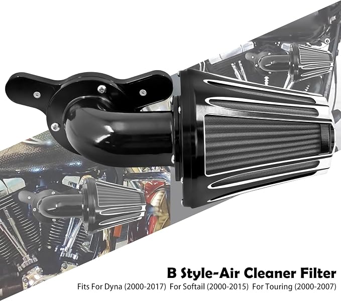 Motorcyle Air Cleaner Filter CNC 90° Forward-Facing Kit Fit for Harley Softail Touring Trike Sportster XL Dyna (Black Housing Grey Element, B For Touring 00-07,Softail 00-15,Dyna 00-17)