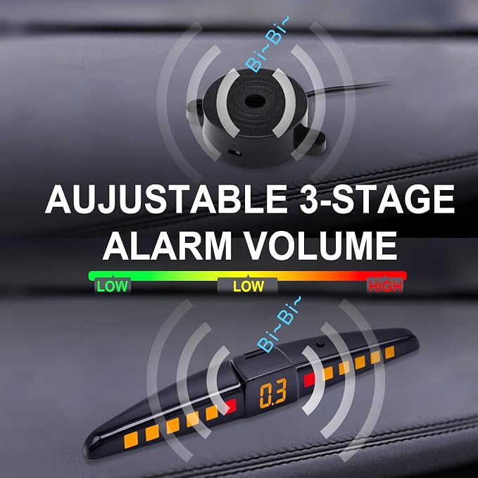 Promata PS02 Car Rear Parking Sensor Kit with Display,4 58KHz OE Standard Sensors,Auto Tow-Bar Recognition and Self Test Function,Detection Range(0~59 inch)