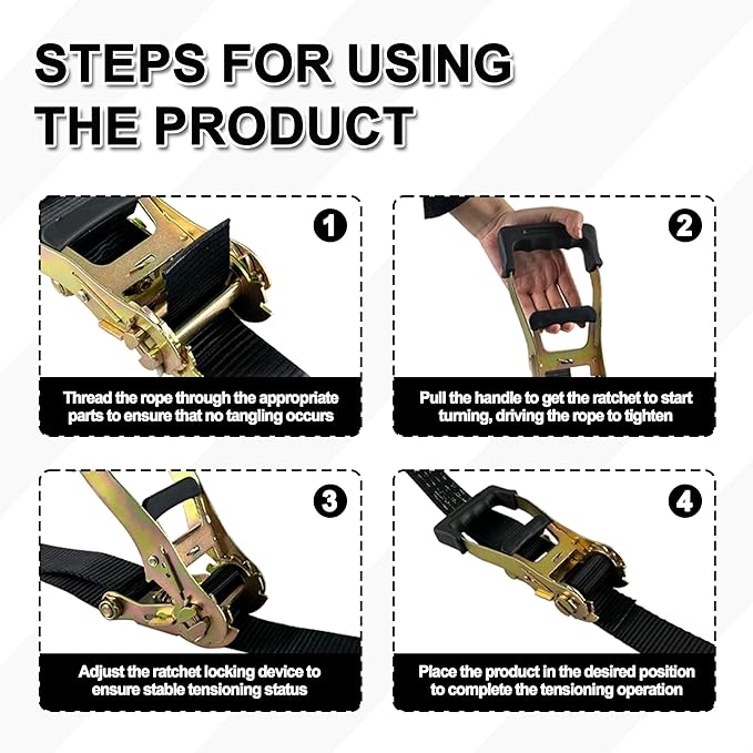 Car Trailer Tie Down Straps 4 Pack Kit, 2" x 8" Ratchet Straps Tie Down with Double J Hook with Clip, 2" x 36'' Heavy Duty Axle Strap for Car, Truck, UTV Transport,10,000lbs Break Strength
