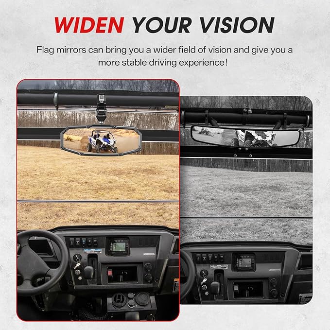 UTV Rear View Mirror,2026 New Flag UTV Mirrors-High Density 360° Adjustable Angle for 1.5 to 2.0 in Round Roll Cage,Compatible with Polaris RZR,Pioneer SXS,Kawasaki Mule KRX,Can Am X3
