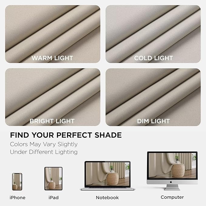 Joydeco 90 Inch Blackout Curtains for Bedroom, Thermal Insulated Black Out Curtains 2 Panels Set, Room Darkening Drapes for Living Room Window Rod Pocket Back Tab (W52 x L90 Inch, Light Beige)