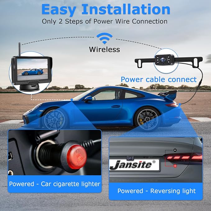 Wireless Backup Camera for Car【6 LED】 5'' AHD 1080P Back up Camera for Cars with Monitor Waterproof License Plate Reverse Camera for Truck Trailer RV Pickup DIY Guide Lines