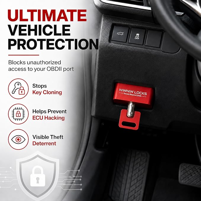 OBD2 Lock Anti Theft Device, Upgraded Diagnostic Connector Protector with Security Screws, Solid 6061 Aluminum Body, Includes Tool & Instructions, Helps Prevent Key Cloning & ECU Access