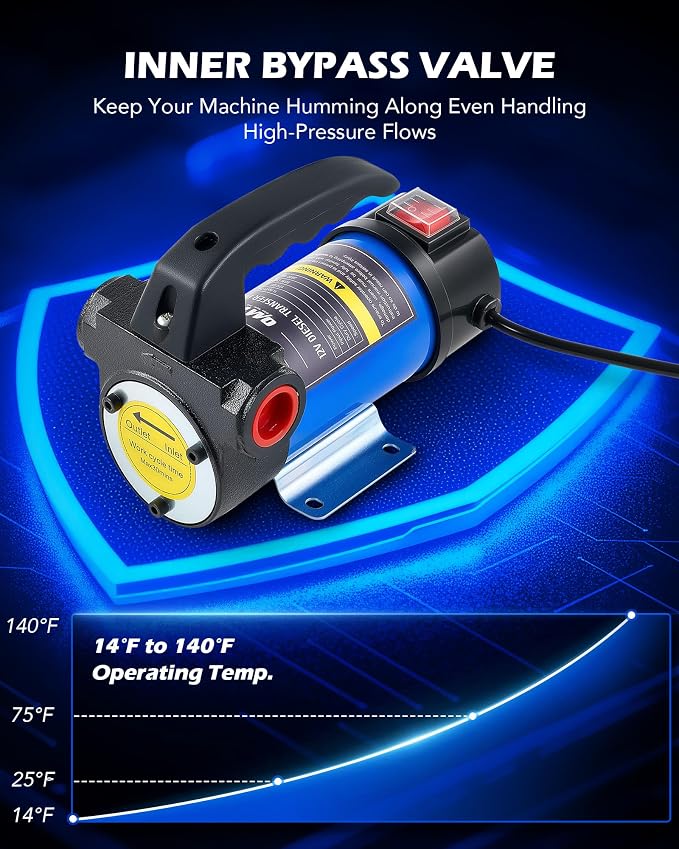 Orion Motor Tech Diesel Transfer Pump, 12 Volt Fuel Transfer Pump with Nozzle Hoses for Transferring Diesel, Kerosene, Self Priming DC Electric Fuel Pump Kit, Oil Not Included