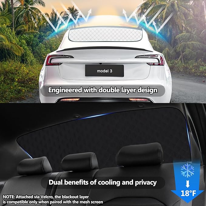 ZATOOTO Rear Windshield Sunshade for 2021-2024 Tesla Model 3 Rear Windshield Sunshield Double Layer Design for Sunshade and Privacy Offer Great Visibility Sun Blocker Back Window Sunshade for Model 3