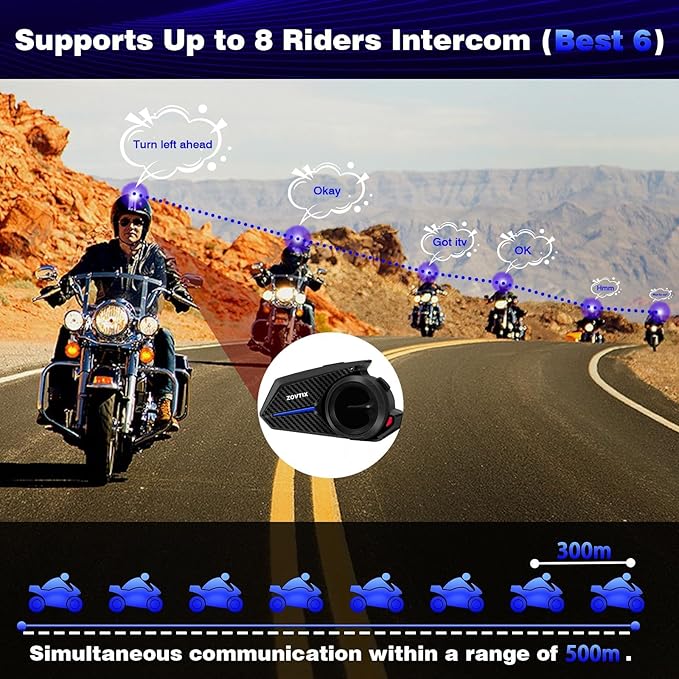 Motorcycle Helmet Headset 8 Riders Communication System X8 Intercom with Music Sharing/HiFi Sound/3 EQ Music Modes/DSP&CVC Noise Cancellation/IP67/FM Radio - X8-Carbon Fiber 1 Pack
