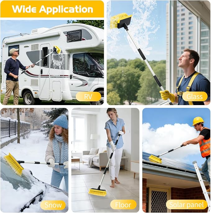 Ordenado 56" Car Wash Brush with Long Handle - Car Cleaning Brush with Soft Bristle & Squeegee, Scratch-Free Car Cleaning Mop Kit for Washing Exterior & Snow, Universal for RV Boat Truck SUV Yellow
