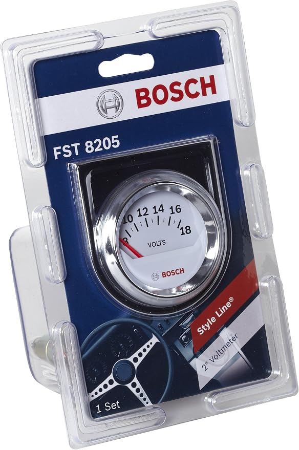 BOSCH SP0F000043 Style Line 2" Electrical Voltmeter Gauge (White Dial Face, Chrome Bezel)