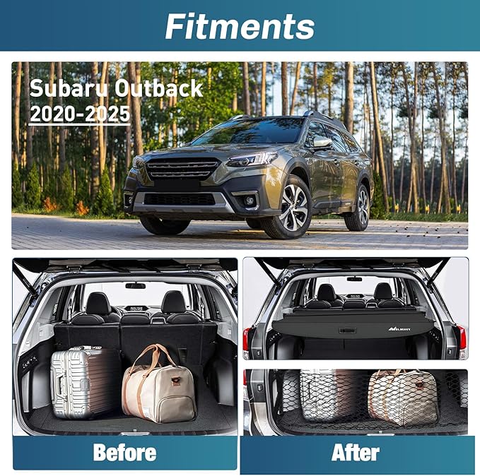 Nilight Cargo Cover Fit for Subaru Outback 2020 2021 2022 2023 2024 2025, Retractable Privacy Security Shield Shade Rear Trunk Cover, with Trunk Storage Net