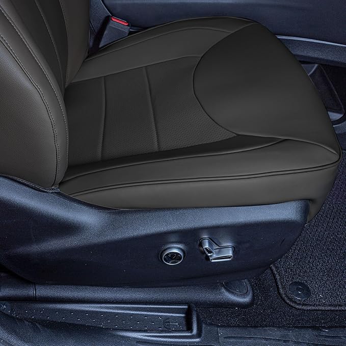 FH Group Custom Fit Car Seat Covers Specifically Made for Chrysler Pacifica 2021-2025 Front - Front Set (with DVD & Armrest), Faux Leather, Black