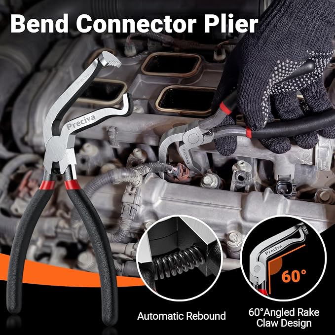 Preciva 9-in-1 Automotive Electrical Connector Tool Kit,Terminal Release Pliers Set with Wire Cutter, Hose Clamp Pliers, 8-Piece Separator Picks, Gloves & Storage Bag for Car, Truck, SUV, Jeep