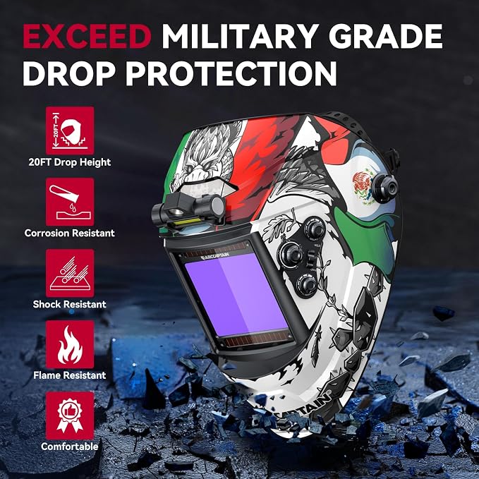 ARCCAPTAIN Large View 3.94" x 3.66" True Color Auto Darkening Welding Helmet with Light, Solar Powered Welding Hood, 4 Arc Sensor Wide Shade 4/5-9/9-13 for Stick MIG TIG Cut, MX