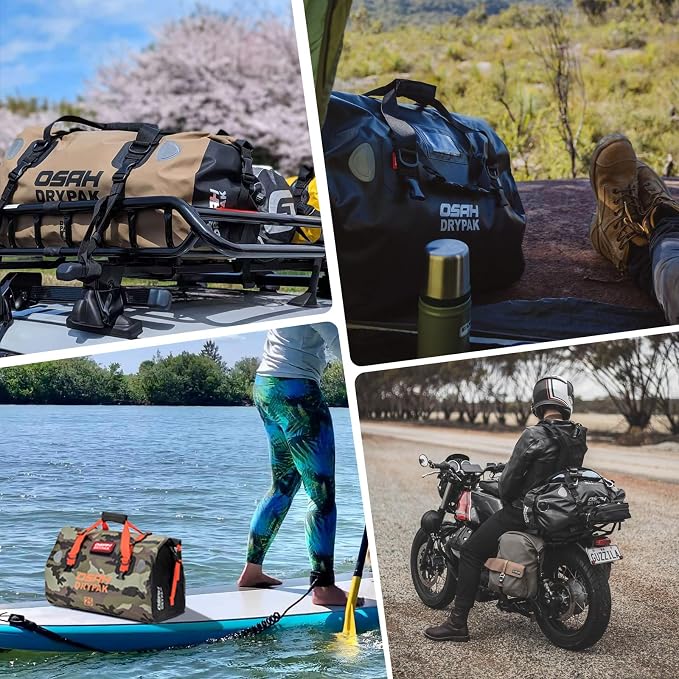 Waterproof Duffel& Luggage Bag - Motorcycle Dry Bag Tail Saddle Bags with Roll Top Closure,Large Storage Space,for Camping, Kayaking, Fishing & Traveling(Sky, 60L)