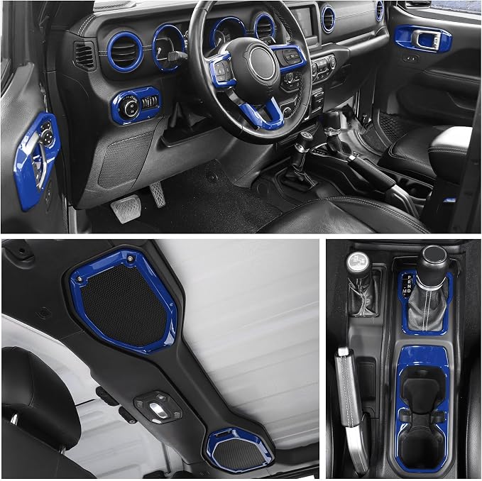 RT-TCZ for Jeep JL Interior Trim Kit Blue Cover for Jeep Wrangler JL JLU 2018-2023 for Gladiator JT 20120-2023 Blue Interior Accessories 23pcs