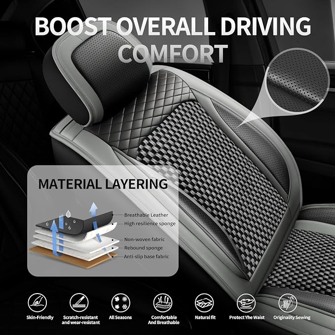 Fit Camry Ice Silk Cooling Car Seat Covers for Toyota Camry 2015-2025 2026, Breathable Seat Protector, Anti-Slip & Scratch-Resistant，Sweatproof Auto Cushion Covers（5 Seats, Gray）