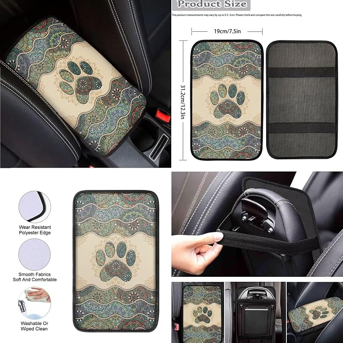 8 Pcs Boho Dog Paw Car Seat Covers Full Set Car Accessories for Women Front Seat Cover Steering Wheel Armrest Cover Seat Belt Cover for Auto SUV Interior Decoration