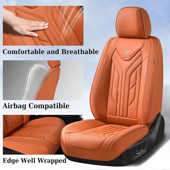 Coverado Car Seat Covers Full Set, Automotive Seat Covers Car Seat Protector Car Seat Cushion, Waterproof Leather Seat Covers for Cars, Universal Fit for Most Sedans SUV Pick-up Truck(Orange)