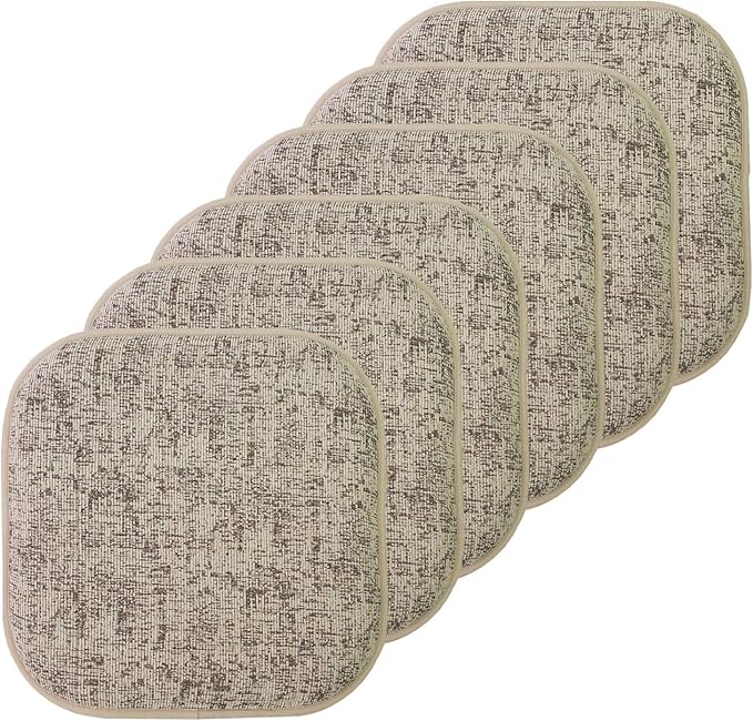 Sweet Home Collection Chair Cushion Memory Foam Pads Honeycomb Pattern Slip Non Skid Rubber Back Rounded Square 16" x 16" Seat Cover, 6 Pack, Broadway Chocolate/Cream