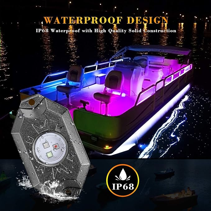 RGB LED Rock Light Kits 4 Pods Underglow Neon LED Lights with Bluetooth Control Waterproof Multicolor Wheel Well Lights for Truck SUV ATV UTV Boat Marine Motorcycle Off Road