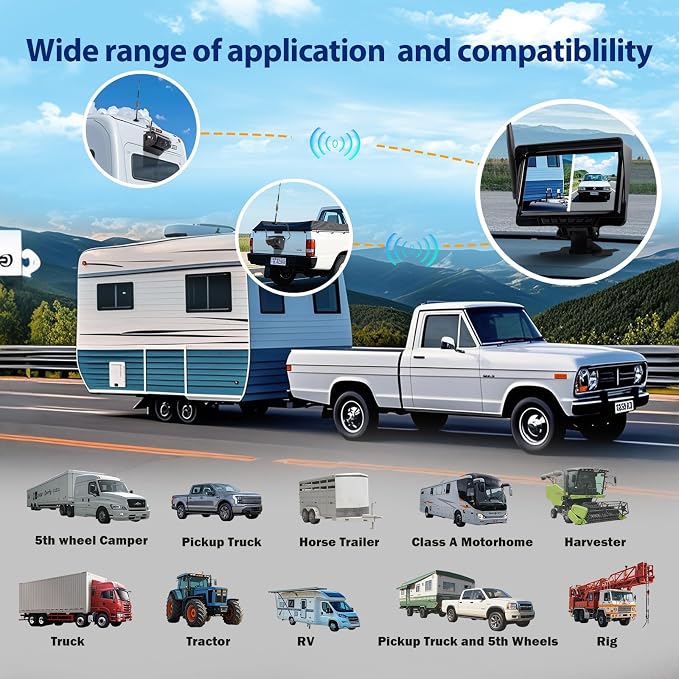 Magnetic Solar Wireless Backup Camera 7" HD 1080P Recording Monitor, Alarm Function, Night Vision, Vehicle Back up Cameras for Car RV Truck Trailer Camper SUV